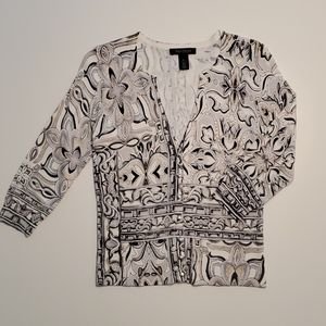 WHBM Black/White... 3/4 Sleeve Y-Neck Cardigan XS